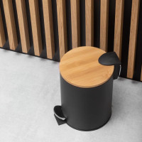Odpadkový kôš do kúpeľne VINCENT s bambusovým krytom 3l - softclose - čierny