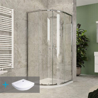 Štvrťkruhový sprchovací kút Kora Lite 80x80 cm - chróm ALU/sklo Číre + SMC vanička