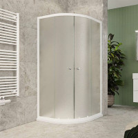 Štvrťkruhový sprchovací kút Kora Lite 90x90 cm - biely ALU/sklo Grape + vanička z liateho mramoru