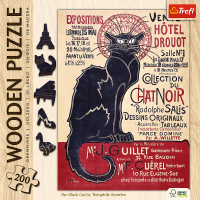 TREFL Drevené puzzle Art: Steinlen - Čierna mačka, Le Chat Noir 200 dielikov