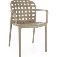 Záhradná plastová stolička s lakťovými opierkami STRIP II - béžová
