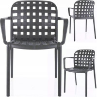 Záhradná plastová stolička s lakťovými opierkami STRIP II - šedá