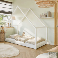 Detská domčeková posteľ z masívu borovice ROMAN - 200x90 cm - BIELA