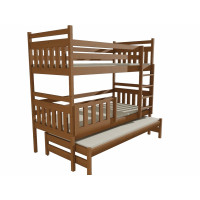 Detská poschodová posteľ s prístelkou z MASÍVU 200x90cm s navýšením medzi lôžkami - PPV004 - morenie dub