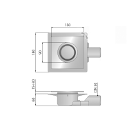 Omp Tea TIRANA podlahový vpust bočný 150x150mm, odpad 50mm, chróm 2665.695.8