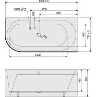 Polysan ASTRA R MONOLITH asymetrická vaňa 160x75x60cm, biela/čierna 34611MB