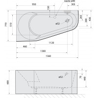 Polysan PROJEKTA L MONOLITH asymetrická stojaca vaňa 156x77x60cm, biela/čierna 20111MB