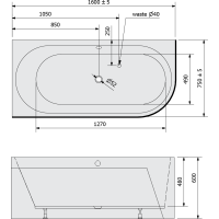 Polysan ASTRA L MONOLITH asymetrická vaňa 160x75x60cm, biela/čierna 33611MB