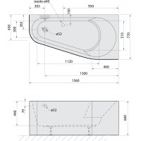 Polysan PROJEKTA R MONOLITH asymetrická stojaca vaňa 156x77x60cm, biela/čierna 21111MB