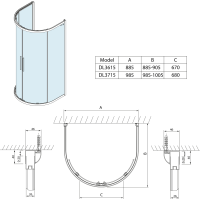 Polysan LUCIS LINE polkruhová sprchová zástena 1000x1000mm, číre sklo DL3715