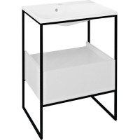 Sapho SKA konzola pod umývadlo so zásuvkou 600x850x460mm, čierna mat/biela lesk SKA601