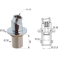 Sapho Sprchová priechodka na vaňu s medzikusom F1/2"-M15x1, chróm 1205-41