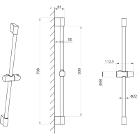 Sapho Sprchová tyč, posuvný držiak, guľatá, 708mm, ABS/chróm 1202-05