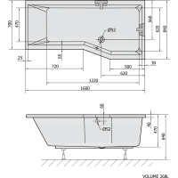Polysan VERSYS R asymetrická vaňa 160x84x70x47cm, biela 15611