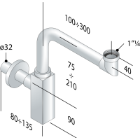 Omp Tea QUASAR umývadlový sifón šetriaci miesto, 5/4" odpad 32mm, chróm 811.215.5.K