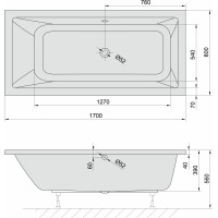 Polysan MIMOA obdĺžniková vaňa 170x80x39cm, biela 71713
