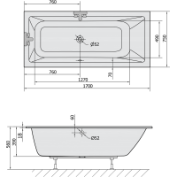 Polysan MIMOA SLIM obdĺžniková vaňa 170x75x39cm, biela 71709S