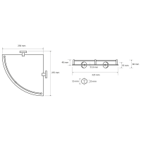 Sapho X-ROUND E sklenená polička rohová s hrazdou 255x60x230mm, chróm XR605