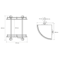 Sapho X-ROUND E sklenená polička rohová dvojitá s hrazdou 280x355x380mm, chróm XR604