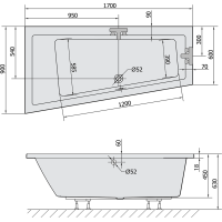 Polysan ANDRA L SLIM asymetrická vaňa 170x90x45cm, biela 81111S