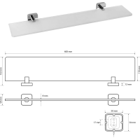 Sapho INSIA polička sklenená 600x50x132mm, chróm IS015