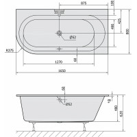 Polysan ASTRA R SLIM asymetrická vaňa 165x80x48cm, biela 34611S