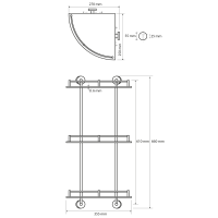 Sapho X-ROUND E skl. polička roh. trojitá s hrazdou, 270x660x355mm, chróm XR606