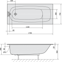 Polysan EBRO SLIM obdĺžniková vaňa 170x75x39cm, biela 26711S