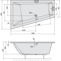 Polysan TRIANGL L SLIM asymetrická vaňa 180x120x50cm, biela 19611S