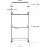 Sapho X-ROUND E sklenená polička trojitá s hrazdou 380x675x130mm, chróm XR608