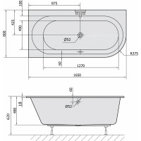 Polysan ASTRA L SLIM asymetrická vaňa 165x80x48cm, biela 33611S