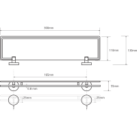 Sapho X-ROUND E sklenená polička s výklopnou hrazdou 300x130mm, mliečne sklo, chróm XR607