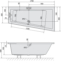 Polysan ANDRA R SLIM asymetrická vaňa 170x90x45cm, biela 81511S