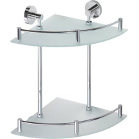Sapho X-ROUND E sklenená polička rohová dvojitá s hrazdou 280x355x380mm, chróm XR604