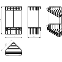 Gedy SMART dvojposchodová rohová polica 200x325x151mm, čierna mat 2482-14