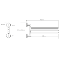 Sapho X-ROUND trojitý držiak uterákov otočný 380mm, chróm XR407