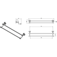 Sapho DIAMOND dvojitý držiak uterákov 600x130mm, bronz 1318-11