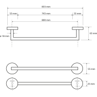 Sapho X-ROUND držiak uterákov 800x65mm, chróm XR426