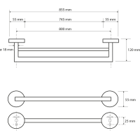 Sapho X-ROUND E dvojitý držiak uterákov 800x120mm, chróm XR425