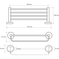 Sapho X-ROUND E polička na uteráky s hrazdou 600mm, chróm XR415