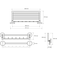 Sapho X-ROUND polička na uteráky výklopná s háčikmi 600mm, chróm XR422