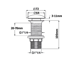Isvea Umývadlová výpusť 5/4“, click-clack, keramická zátka, hr. 20-70 mm, čierna mat 38TP0163I