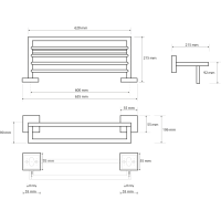 Sapho X-SQUARE polička na uteráky s hrazdou 650x110x215mm, chróm XQ601