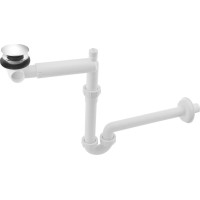 Bruckner URBINO umývadlový sifón šetriaci miesto s Click Clack výpustou, zátka chróm, 5/4", odpad 32mm, biela 151.133.0