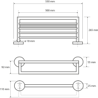 Sapho X-ROUND WHITE polička na uteráky s hrazdou 500mm, biela XR421W