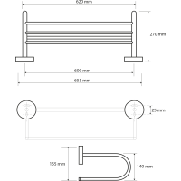 Sapho X-ROUND E polička na uteráky U typ, 600mm, chróm XR418