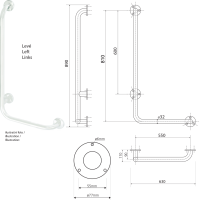 Sapho HANDICAP nástenné madlo ĽAVÉ 810x550mm, biela XH522W