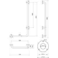 Sapho HANDICAP nástenné madlo PRAVÉ 810x550mm, biela XH524W