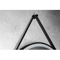 Aqualine STAGO okrúhle zrkadlo s LED osvetlením ø 60cm, kožený opasok, dotykový senzor, stmievateľné, čierna mat SG060