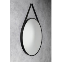 Aqualine STAGO okrúhle zrkadlo ø 60cm, kožený opasok, čierna mat SG065